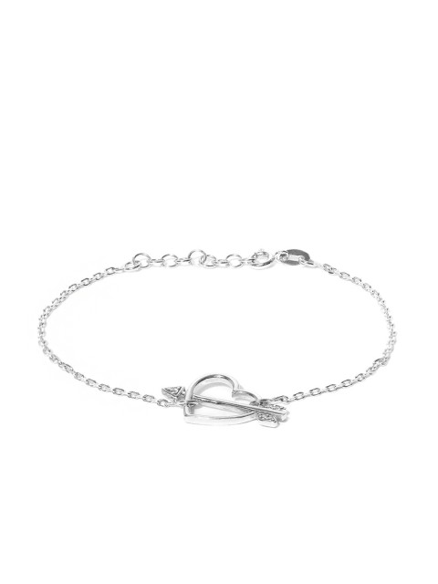 

Carlton London Silver-Toned Rhodium-Plated CZ-Studded Charm Bracelet
