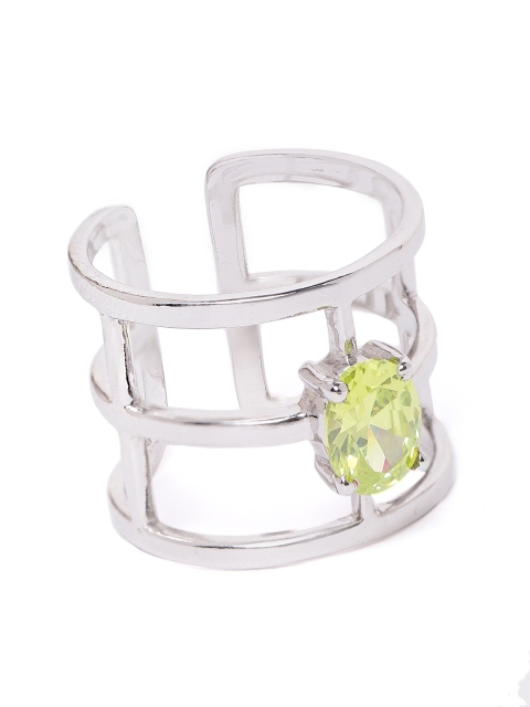 

Carlton London Women Silver-Toned & Green Rhodium-Plated CZ-Studded Adjustable Finger Ring