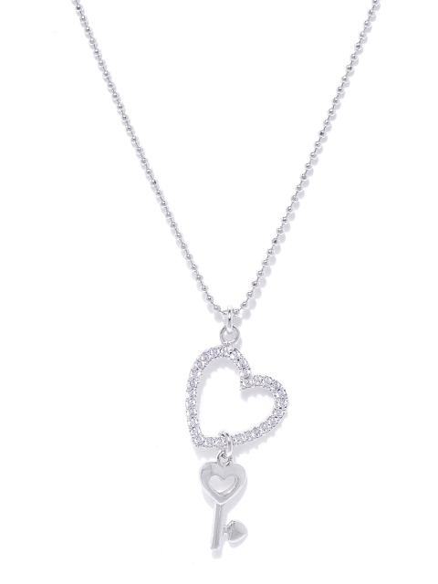 

Carlton London Silver-Toned Rhodium-Plated CZ-Studded Heart-Shaped Necklace
