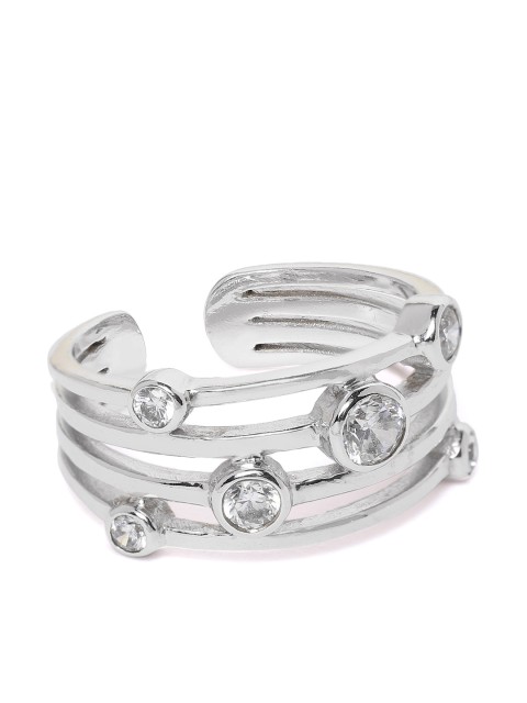 

Carlton London Women Silver-Toned Rhodium-Plated CZ-Studded Adjustable Finger Ring