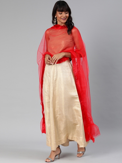 

Inddus Red Sheer Net Ruffle Dupatta