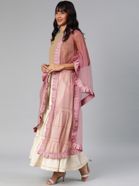 

Inddus Mauve Solid Dupatta With Pleated Border