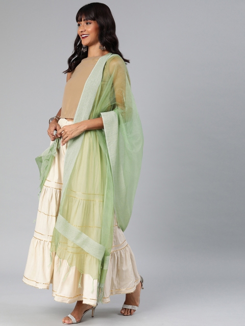 

Inddus Sage Green Organza Sheer Dupatta