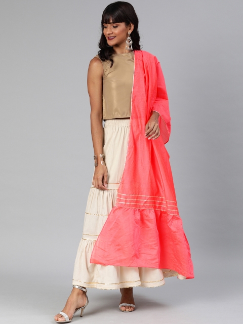 

Inddus Pink Chanderi Solid Ruffle Dupatta