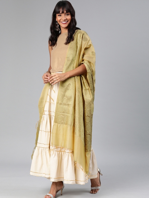 

Inddus Beige Silk Blend Banarasi Woven Dupatta with Zari Detailing