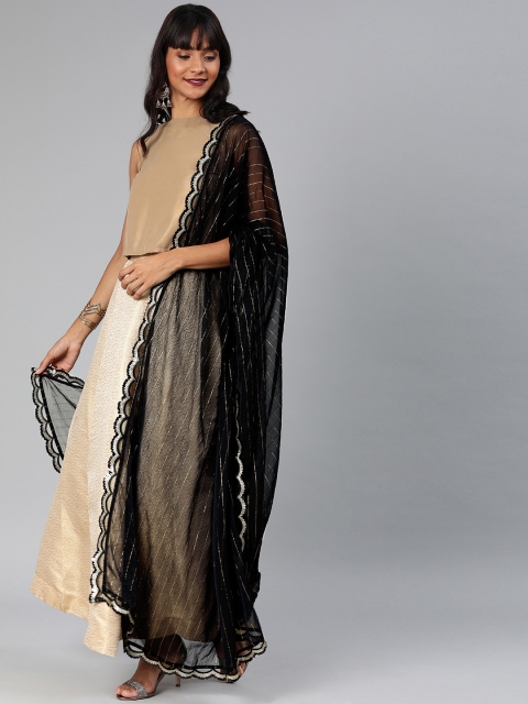 

Inddus Black & Gold-Toned Striped Dupatta With Embellished Border