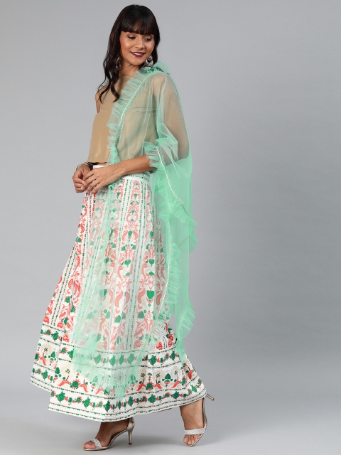 

Inddus Sea Green Sheer Net Ruffle Dupatta