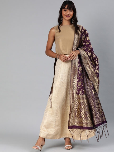 

Inddus Purple & Gold-Toned Woven Design Dupatta