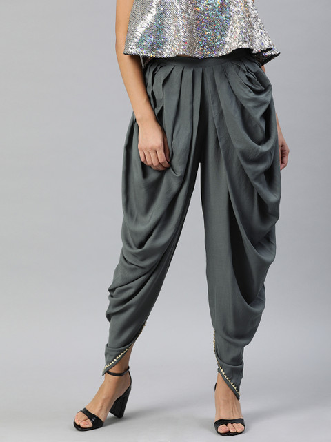 

Inddus Grey Rayon Dhoti with Lace Trim