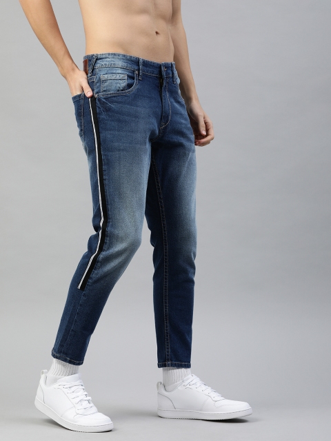 

HERE&NOW Men Blue Slim Tapered Fit Mid-Rise Clean Look Stretchable Jeans with Side Stripes