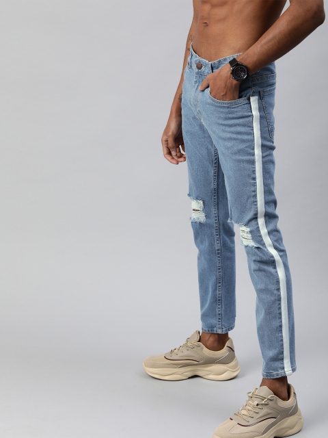 

HERE&NOW Men Blue Ankle Slim Fit Mid-Rise Mildly Distressed Stretchable Jeans