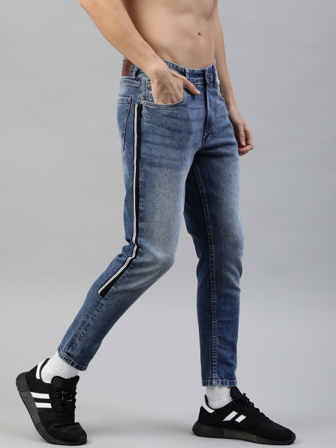 

HERE&NOW Men Blue Slim Tapered Fit Mid-Rise Clean Look Stretchable Jeans with Side Stripes