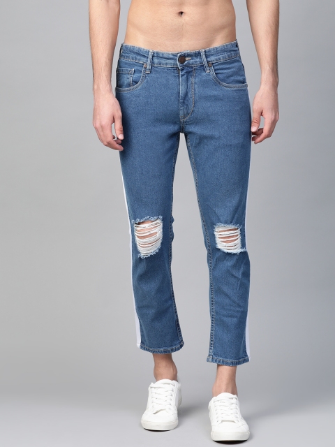 

HERE&NOW Men Blue Slim Fit Mid-Rise Mildly Distressed Cropped Stretchable Jeans