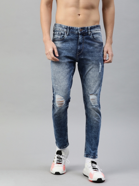 

HERE&NOW Men Blue Slim Tapered Fit Mid-Rise Mildly Distressed Stretchable Cropped Jeans