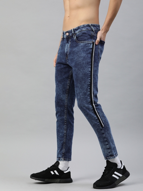 

HERE&NOW Men Blue Slim Tapered Fit Mid-Rise Clean Look Stretchable Jeans with Side Stripes
