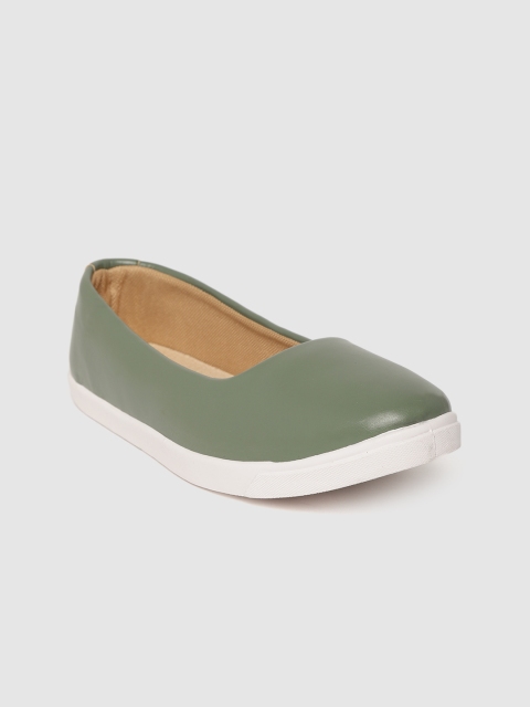 

Mast & Harbour Women Olive Green Solid Ballerinas