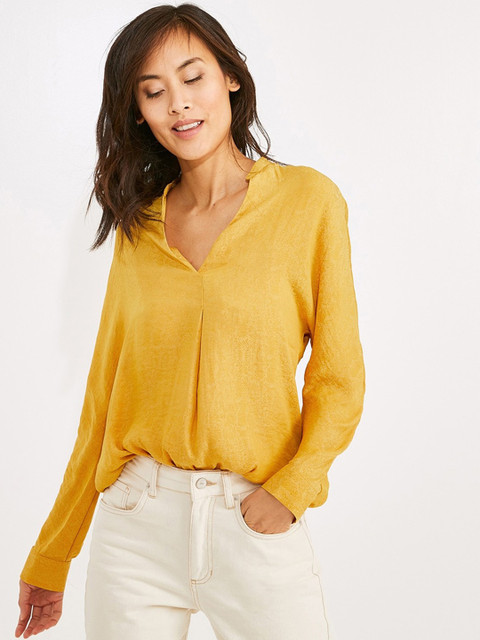 

promod Women Mustard Yellow Self Design Top