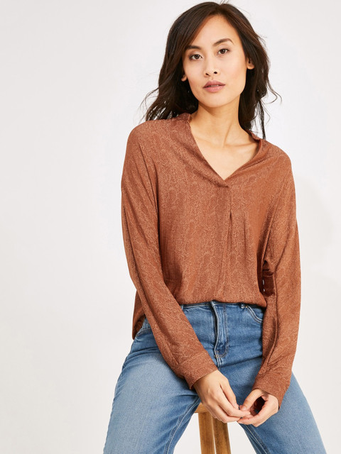 

promod Women Brown Printed Gathered Top