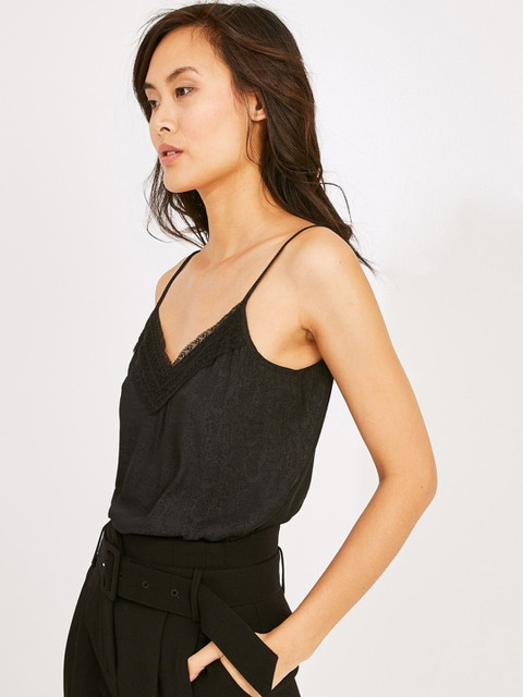 

promod Women Black Self Design Lace Inserted Top