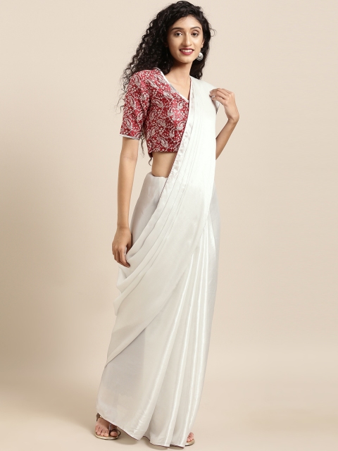 

Amabelle Bridals Silver-Coloured Solid Poly Georgette Saree