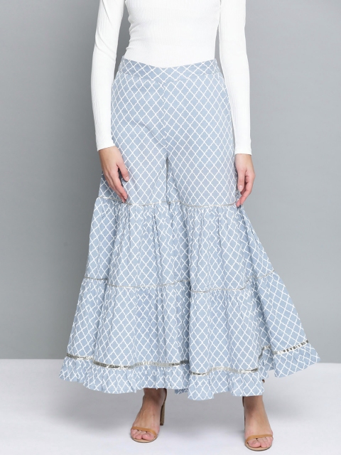 

HERE&NOW Women Blue & White Printed Sharara Pants