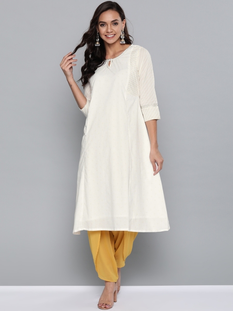 

HERE&NOW Women White & Beige Printed A-Line Kurta