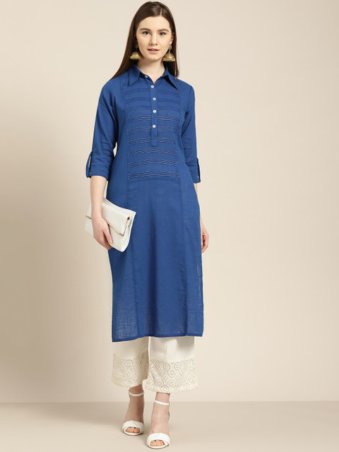 

Jaipur Kurti Women Blue Yoke Design Straight Kurta