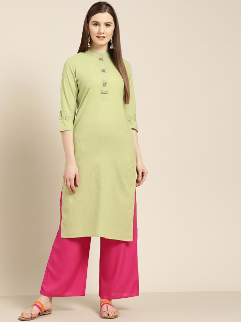 

Jaipur Kurti Women Green & Pink Solid Kurta with Palazzos