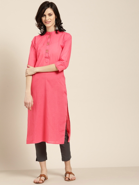 

Jaipur Kurti Women Pink Solid Straight Kurta