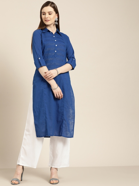 

Jaipur Kurti Women Blue & White Self-Striped Kurta with Palazzos