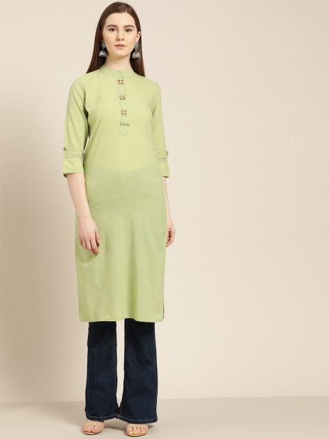 

Jaipur Kurti Women Green Solid Straight Kurta