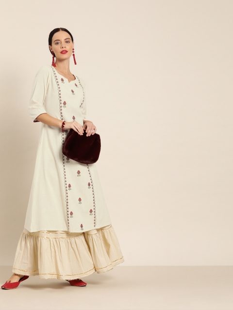 

Jaipur Kurti Women Off-White Embroidered A-Line Kurta