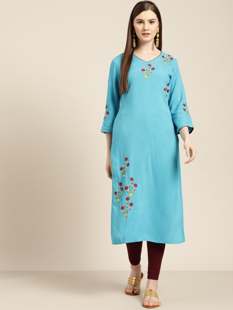 

Jaipur Kurti Women Blue Embroidered Straight Kurta