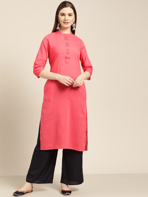 

Jaipur Kurti Women Pink & Navy Blue Solid Kurta with Palazzos