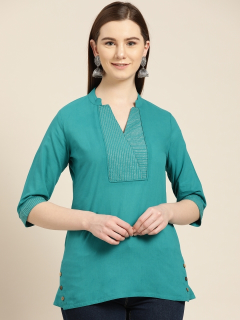 

Jaipur Kurti Women Teal Blue Solid Top