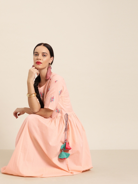

Jaipur Kurti Women Peach-Coloured Embroidered Fit and Flare Dress