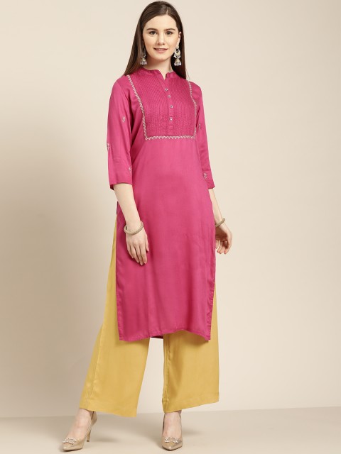 

Jaipur Kurti Women Pink & Beige Yoke Design Kurta with Palazzos