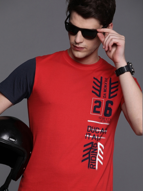 

Ducati Men Red Printed Round Neck Pure Cotton T-shirt