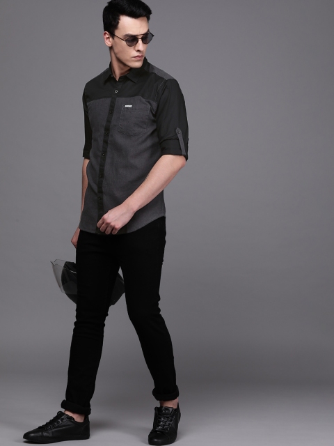 

Ducati Men Charcoal Grey & Black Slim Fit Colourblocked Casual Shirt