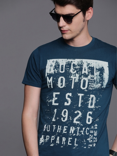 

Ducati Men Teal Blue Printed Round Neck T-shirt