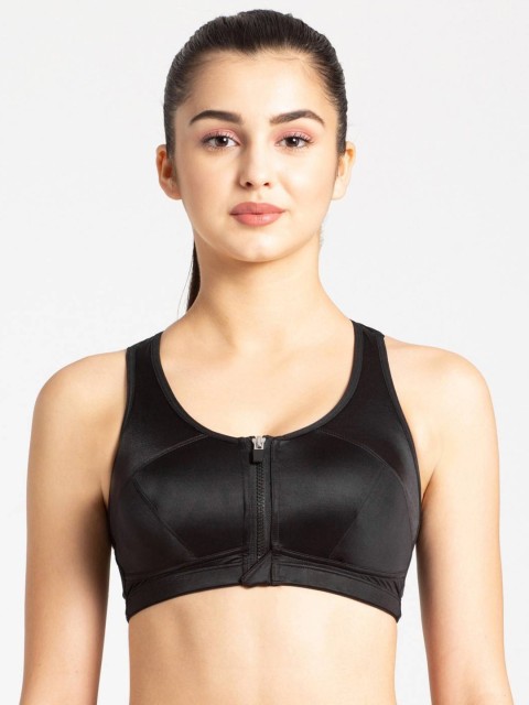 

Jockey Black Solid Non-Wired Front Opening Lightly Padded Sports Bra MI02-0105