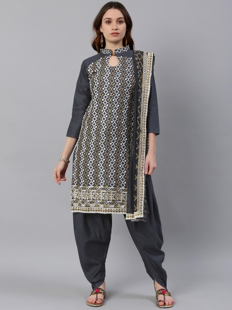 

Satrani Grey & White Embroidered Cotton Satin Unstitched Dress Material