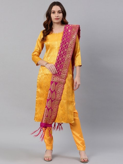 

Satrani Yellow & Pink Silk Blend Unstitched Dress Material