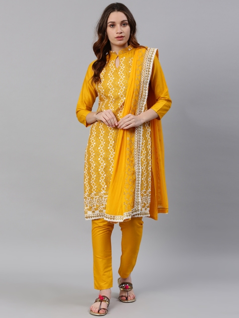 

Satrani Yellow Pure Cotton Unstitched Dress Material