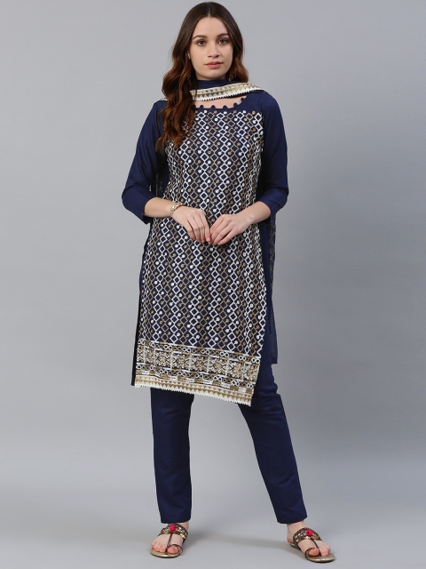 

Satrani Navy Blue Pure Cotton Unstitched Dress Material