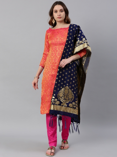 

Satrani Orange & Gold-Toned Woven Design Poly Silk Unstitched Dress Material