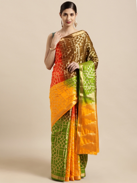 Yellow & Green Art Silk Woven Design Kanjeevaram Saree