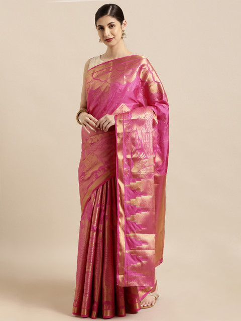 

Mitera Pink Art Silk Woven Design Kanjeevaram Saree