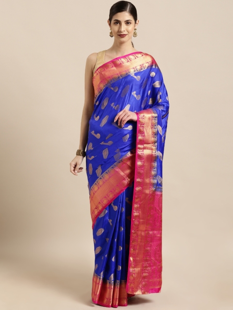 

Mitera Blue & Golden Art Silk Woven Design Kanjeevaram Saree