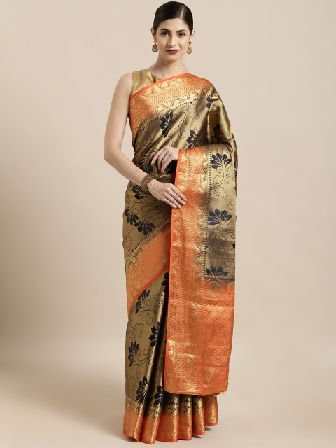 

Mitera Black & Orange Art Silk Woven Design Kanjeevaram Saree